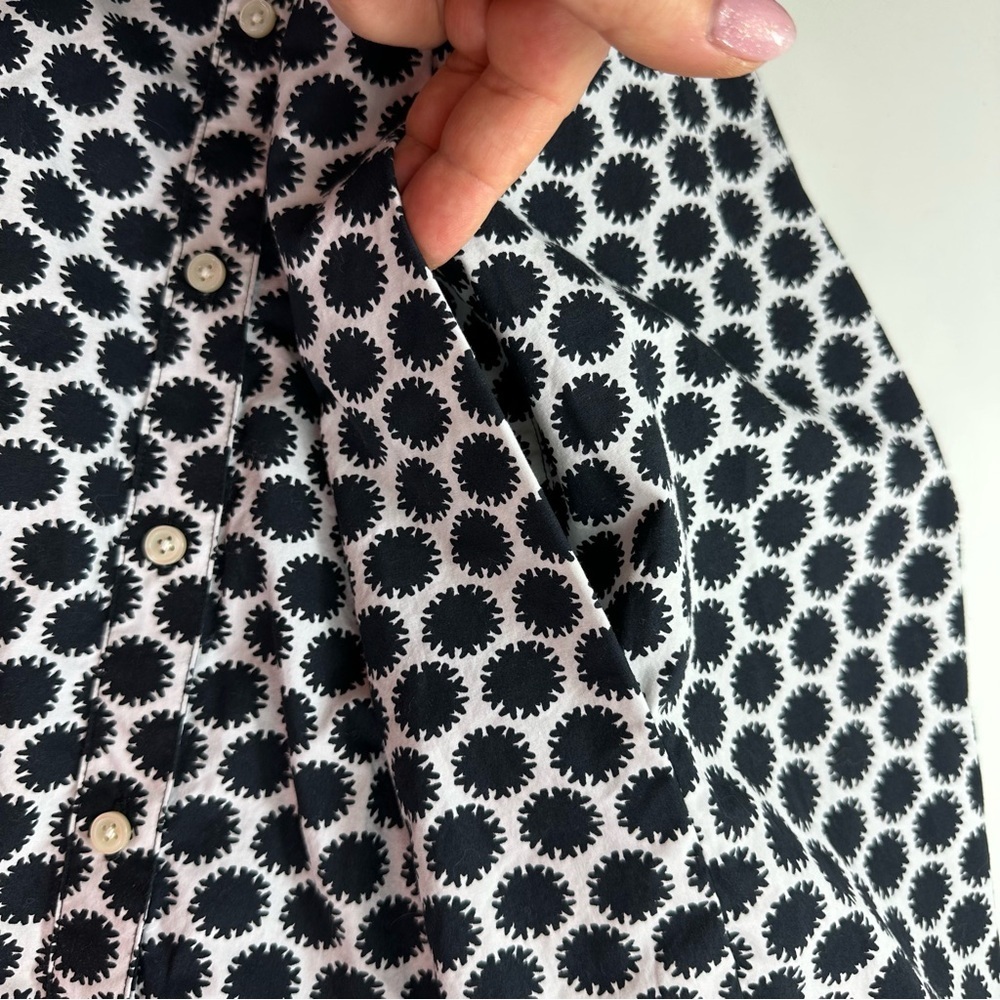 Talbots Shirt Dress Womens 16 Black Ivory Dot Print Short Sleeve Pockets - Picture 9 of 11